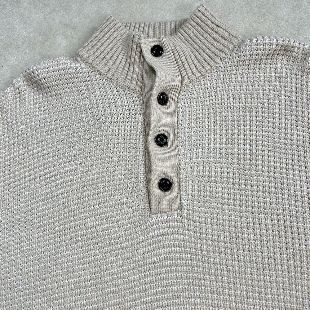 Faherty Brand Quarter Button Sweater Mens Med Khaki Cotton Cashmere Knit $248